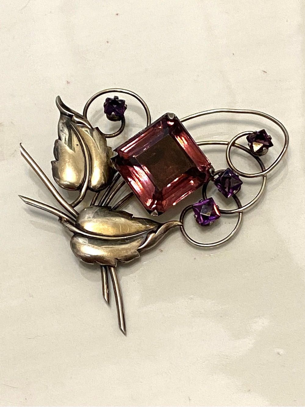 Vintage Sterling Silver Harry Iskin Purple Glass Brooch - Picture 2 of 12